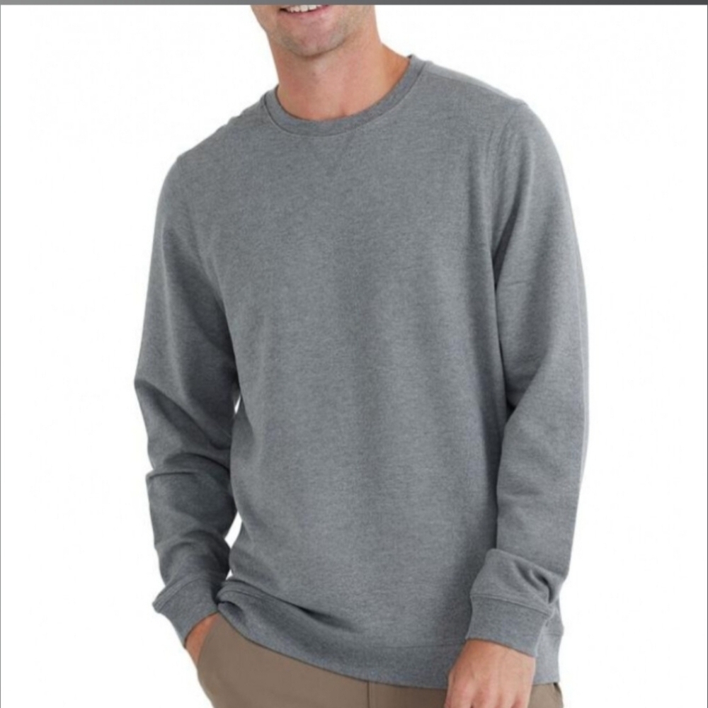 FREE FLY MEN'S BAMBOO HERITAGE FLEECE CREW. SIZE LARGE. HEATHER GRAPHITE.